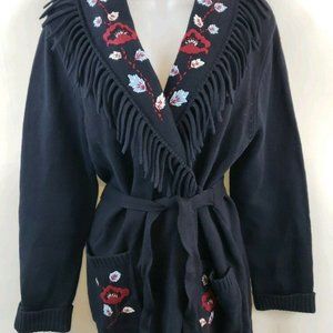Josephine Chaus Fringe Western Wrap Cardigan